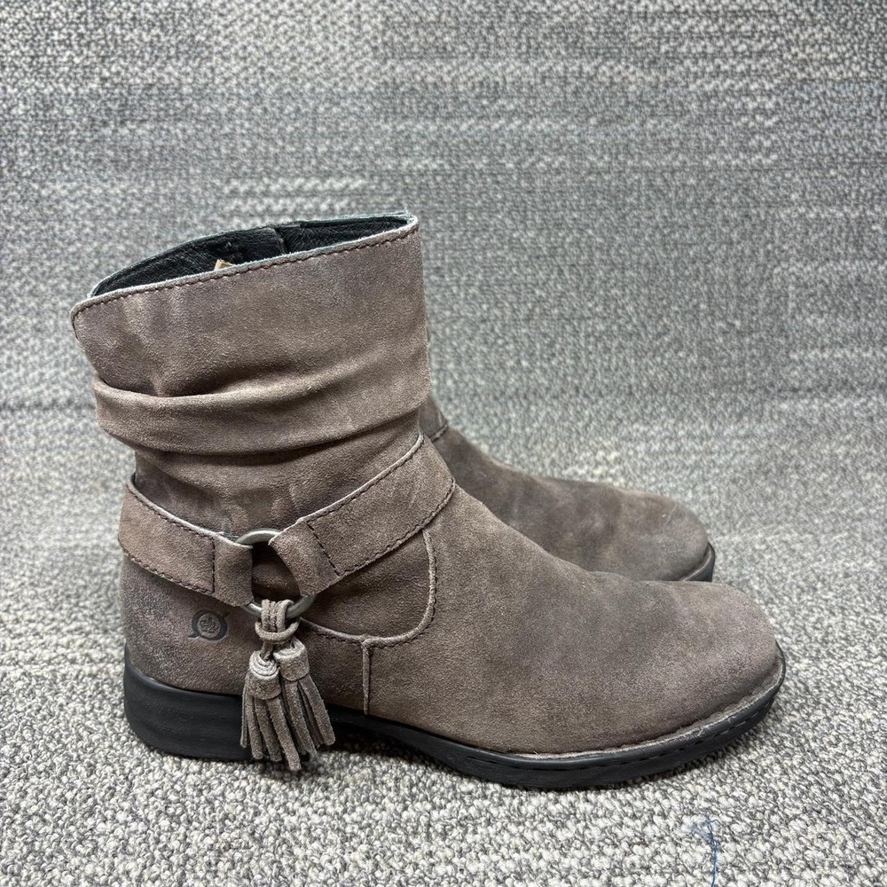 Born Suede Harness Side Zip Booties Womens Size 7.5 M Boho Western Heel Boots